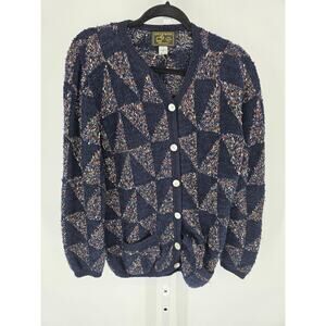 South Wool Womens Sz M Cardigan Sweater Bolivia Knitted Blue Vintage